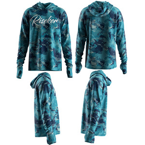 <span class=keywords><strong>Ropa</strong></span> de Pesca para Hombre, Personalizada, al por Mayor, con Protección UV, Sublimada, Color Verde Agua, con Capucha, Manga Larga y Aberturas para los Pulgares - Product Image 5