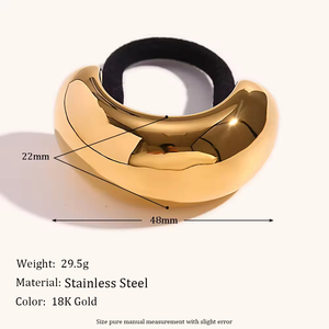 Deslustre libre de acero inoxidable 316L oro grueso ancho brillante en forma de U banda de goma negra lazos para el cabello accesorios para niñas - Product Image 4