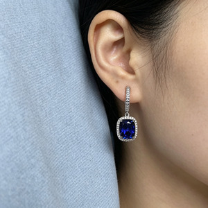 925 silver pillow shaped cultivated sapphire <b>earrings</b> - Product Image 3