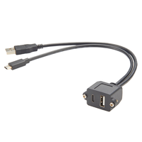Panel Mount USB-A + Type-C Female Dual Port Extension Cable USB2.0 Screw Fixed USB Panel