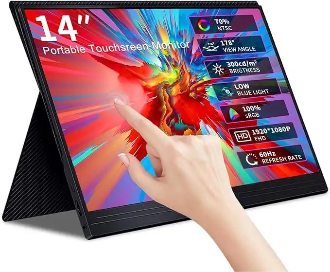 Draagbare Monitor Touchscreen, 14 ''Fhd 1080P Laptop Monitor Met Hd Mi Usbc Gaming Monitor Hdr Ips Extern Display
