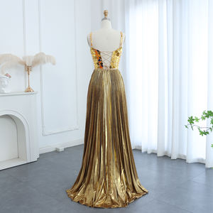 Jancember SZ064 Elegant Golden Square Collar Evening A-line Gowns Dresses - Product Image 2