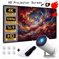 Écran de projection HD 4K 16:9 pliable portable à suspendre au mur avec œillets et crochets adhésifs sans perçage pour cinéma maison et films en extérieur