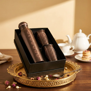 Copper <b>Bottle</b> with 2 Glasses 300ml Meenakari Design Meena Work Copper <b>Water</b> <b>Bottle</b> Gift Set - Product Image 1