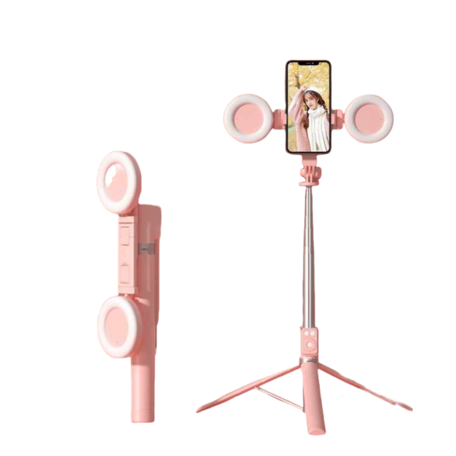 A12 360 Degree Flexible Selfie Stick Tripod 1.7m Remote Control Multi-functional Double Lights Foldable Design Extended Aluminum