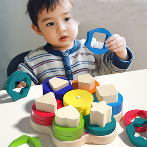 Dropshipping Shopify Fulfillment Geometric Matching Building <b>Blocks</b> Wooden Flower <b>Shape</b> Stacking Toy - Product Image 3