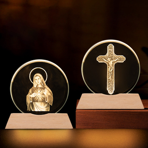 Lampada Notturna 3D in Cristallo a Forma di Croce, Souvenir, Lampada da Comodino, Decorazione da Tavolo, Sfera di Cristallo Personalizzata, Vendita all'Ingrosso - Product Image 1