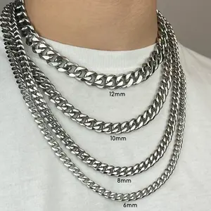 Corrente masculina, hip hop joias de aço inoxidável, de prata, personalizada, espessura, polida, corrente de ligação cubana, colar para homens
