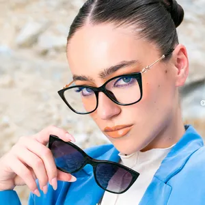 2024 Anti Blue Ray Magnet brille Rahmen Frauen Cat Eye 2 In 1 Clip auf polarisierten Sonnenbrillen Vintage Pre script ion Eye glass Ladies