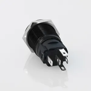 16MM Enganche Momentáneo Iluminado Mini ON OFF Anillo de alimentación de metal negro Led Interruptor de botón a prueba de agua inoxidable