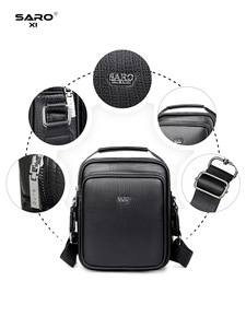 New Vintage Style Saro Men's PU Leather Messenger <b>Bag</b> <b>Small</b> Alligator Pattern Zipper Closure Daily Use <b>Black</b> - Product Image 2