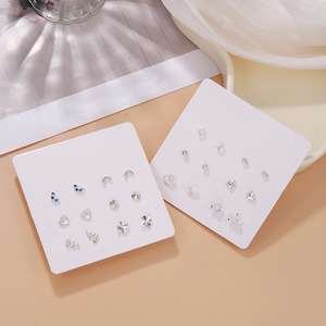 Ensemble de 6 paires de boucles d'oreilles tendance, design géométrique irrégulier argenté, style coréen, petites et simples, pour femme, bijoux de fête - Product Image 2