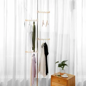4 katmanlı ayarlanabilir çamaşır kutuplu elbise kurutma rafı kapalı konfeksiyon DIY yerden tavana çamaşır organizatör elbise kurutma rafı