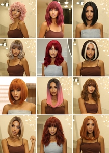 Perruques synthétiques droites à haute température, perruque <span class=keywords><strong>courte</strong></span> résistante à la chaleur, perruques de <span class=keywords><strong>coiffure</strong></span> pour femmes noires et blanches - Product Image 2