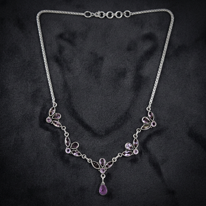925 Sterling Silver Attractive Amethyst Necklace Diamond Pearl Trendy Link Chain Pendant Women's Engagement Wedding Party <b>Gift</b> - Product Image 2
