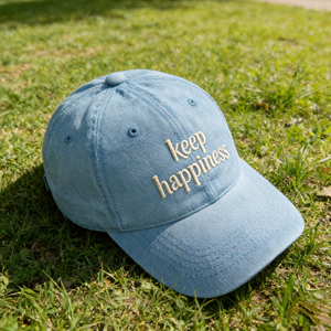 Gorra de Béisbol de Lona de Algodón Lavado Azul Claro con Bordado 'Keep Happiness', Estilo Deportivo, Ajustable, de Perfil Bajo, Tipo Dad Hat, Casual para Uso Diario - Product Image 5