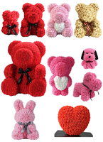 Hflora Ours en peluche de 25 cm avec roses artificielles – Coffret cadeau pour anniversaire, fête des Mères, Saint-Valentin – Décoration événementielle longue durée