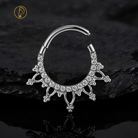 Anneau segmenté articulé en titane plaqué or 16G avec perles de zircon étincelantes pour piercing Daith, septum ou nez