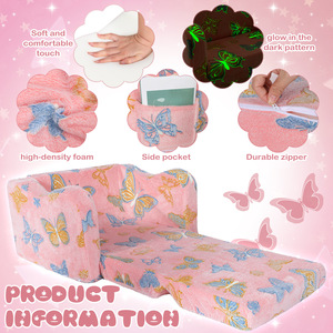 Kids Sofa Pink Velvet Foldable High-Density Foam <b>Seat</b> For Girl Reading <b>Corner</b> 3 Years And Above - Product Image 3