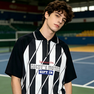 Camiseta Deportiva Polo de Manga Corta a Rayas para Hombre, con Cierre de Cremallera, Logotipo Personalizado, de Alta Calidad, para Uniformes de Equipo y Uso Diario - Product Image 2
