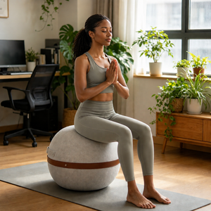 Housse de ballon de yoga en <span class=keywords><strong>lin</strong></span> anti-éclatement avec doubles poignées, ballon de stabilité pour la correction de la posture et les exercices de bureau, ballon de Pilates - Product Image 4