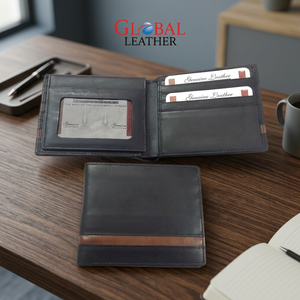 Unisex Genuine Leather Anti-Theft Fold Closure Short Length <b>Wallet</b> with Chains & Letter Decoration - Product Image 3