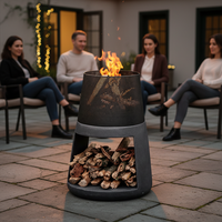Brasero extérieur portable en fer noir moderne avec rangement pour bûches, chauffage 10000-14999 BTU pour patio, jardin et cour.