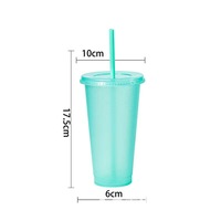 Grande Tasse à Paille en Plastique Réutilisable de Grande Capacité, 710 ml/24 oz, Effet Poudré Scintillant, pour Jus, avec Couvercle et Paille