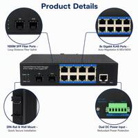 Switch Ethernet Industrial Administrado Gigabit de 8 Puertos y 2 SFP, Montaje en Riel DIN, Sin Ventilador, Switch de Red L2, Carcasa Metálica, Amplio Rango de Temperatura