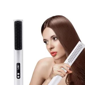 2024 New 2 In 1 Quick Heating Hair Straightening Brushes Gifts To Her Heated Adjustable Temperature Hair Comb Straightener