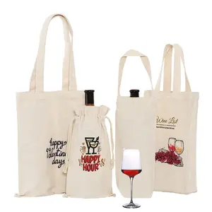 Factory Portable Bulk Eco Draw String Wine Bag With Logos 1 Bottle Cotton Canvas Cover Drawstring Gift Bags For Wedding Party