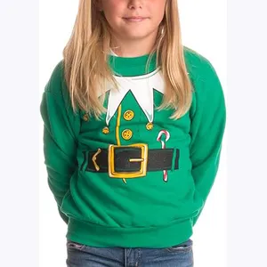 Latest Design Trendy Kid Girls 100%cotton Acrylic Round Collar Red Color Christmas Sweaters