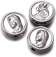 60 pièces de perles rondes argentées, médaille de Notre-Dame, centre de chapelet floral, croix, Jésus, Vierge Marie, crucifix catholique, 10x10x4mm