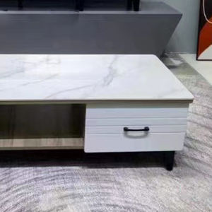 Muebles Modernos para Sala de Estar, Mesa de Centro de Madera con Tapa de Mármol Blanco y Juego de Mesa para <span class=keywords><strong>TV</strong></span> para Sala de Estar - Product Image 3