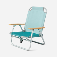 Chaise de plage pliante réglable de luxe avec cadre en aluminium et accoudoirs en bois, idéale pour le camping et les pique-niques en extérieur, impression personnalisée