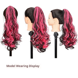 <span class=keywords><strong>Perruque</strong></span> bouclée pour femme, queue de cheval avec grande pince à cheveux, fibre haute température, mèches colorées - Product Image 3