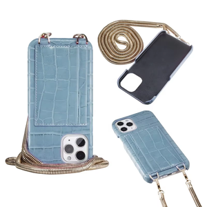 Funda de Piel Auténtica de Primera Calidad con Correa de Metal para el Cuello, Estilo Croco <span class=keywords><strong>Dile</strong></span>, con Ranuras para Tarjetas, para iPhone 12 - Product Image 1