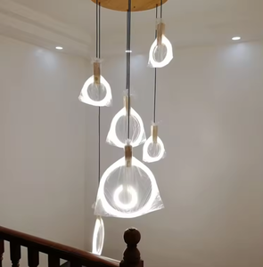 <b>Modern</b> Nordic Living Room Lighting Restaurant Chandelier Wooden Art Ring Hanging <b>Lamp</b> Stair Long Chandelier Light - Product Image 1