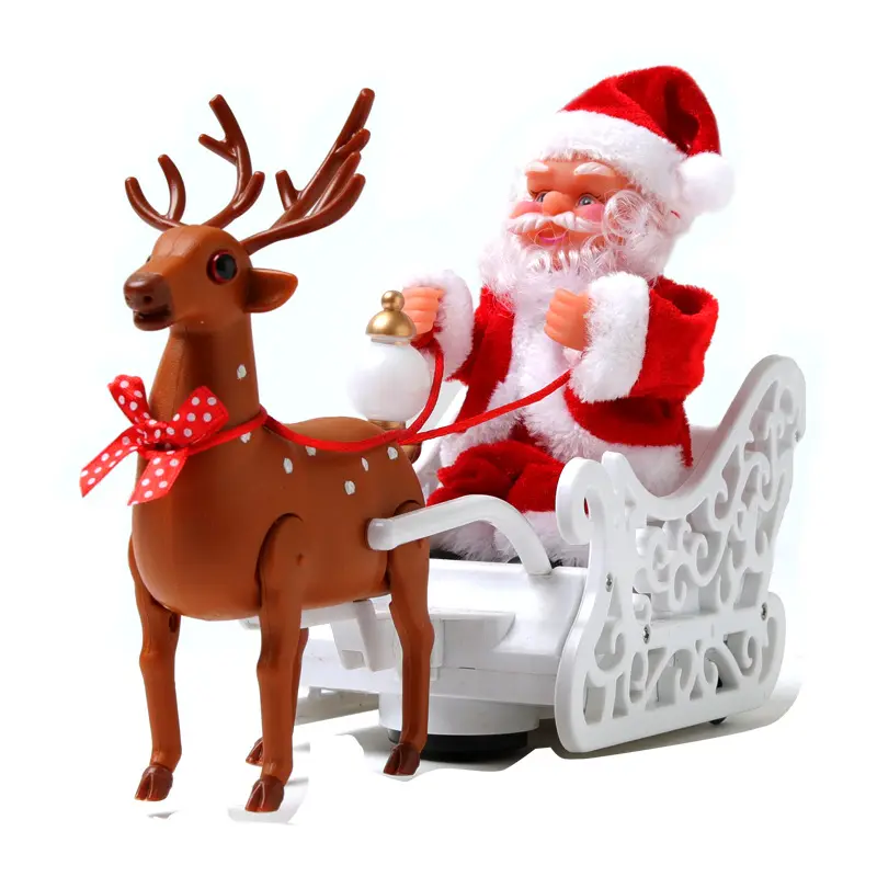 Mainan Anak-anak Santa Claus, Kereta Rusa Musik Elektrik Santa Claus Hadiah Natal Desktop Dekorasi Natal