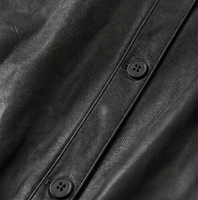Veste Courte Femme en Cuir de Mouton Marron à Col Revers, Manteau Chemise en Cuir Véritable à Taille Froncée et Boutonnage Simple pour Printemps Automne