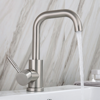 Robinet de lavabo incurvé en acier inoxydable brossé, 360 °   Robinet de lavabo pivotant à poignée unique chaud/froid pour salle de bain