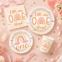 Fournitures de fête d'anniversaire DAMAI Miss Little One, arc-en-ciel, 1ère fête, baby shower, vaisselle jetable, gobelets en papier, serviettes, assiettes