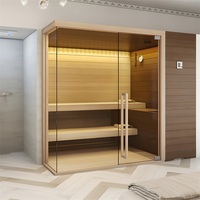Sauna familial intérieur moderne pour 4 personnes avec panneau de commande de douche à vapeur personnelle en bois massif de cèdre rouge et pin Accessoires