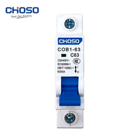 Interruptor Automático CHOSO COB1-63 AC MCB 6kA 1P, 6A 10A 16A 20A 25A 32A 40A 50A 63A Curva B/C/D PA66, Interruptor de Circuito en Miniatura para Montaje en Riel DIN 230V~