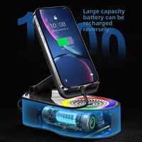 Microphone sans fil 5-en-1, support de téléphone karaoké, batterie externe pour mini-haut-parleur 5.2 et système audio portable avec lumière d'ambiance