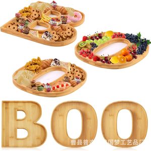 Bamboo Alphabet <b>Tray</b> BOO Wooden Serving <b>Tray</b> For Party <b>Snacks</b> And Fruits Decorative Food Display Platter - Product Image 1