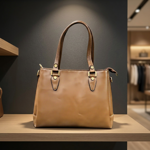 Bolso de Mano de Cuero Genuino Marrón, Impermeable, Ligero, Informal, de Gran Capacidad, con Cierre, Correa Extraíble, para Mujer, Día de San Valentín - Product Image 1