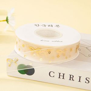 Ruban en organza imprimé à motif personnalisé avec feuille d'or, 2,5 cm x 10 yards, écologique, pour boîtes cadeaux de fêtes et cadeaux invités - Product Image 3