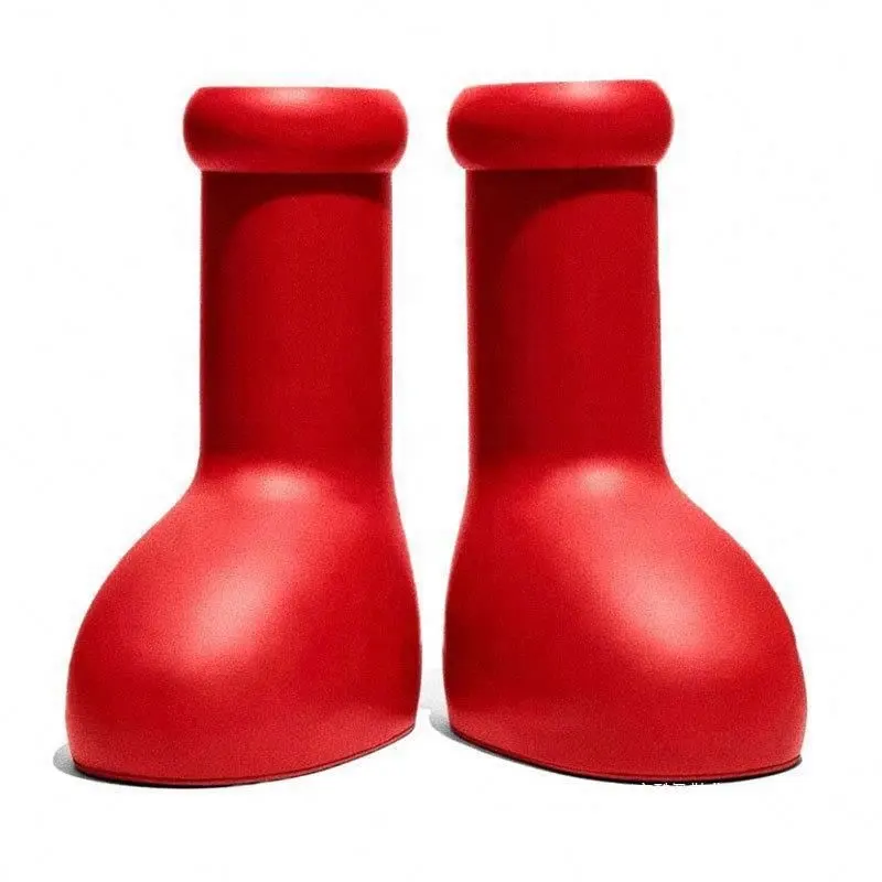 New Fashion Woman Big Red Rubber Boots Men Thick Heel Big Rain Boots Kids Red Cartoon Boots
