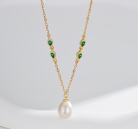 Collier en argent sterling 925 personnalisé avec zircon vert, collier statement en or, collier avec pendentif perle